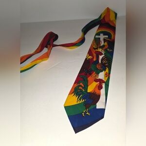 Eagles Wings Men's Rainbow Colored Polyester Religious Cross Rooster